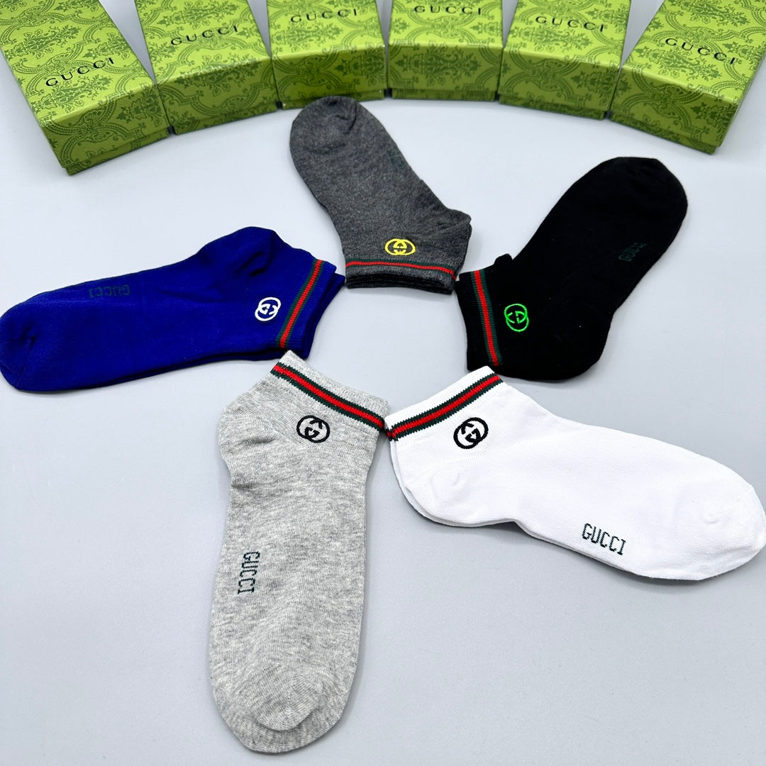 Gucci Navy White Grey Red Green Cuff Ankle Socks, image 6