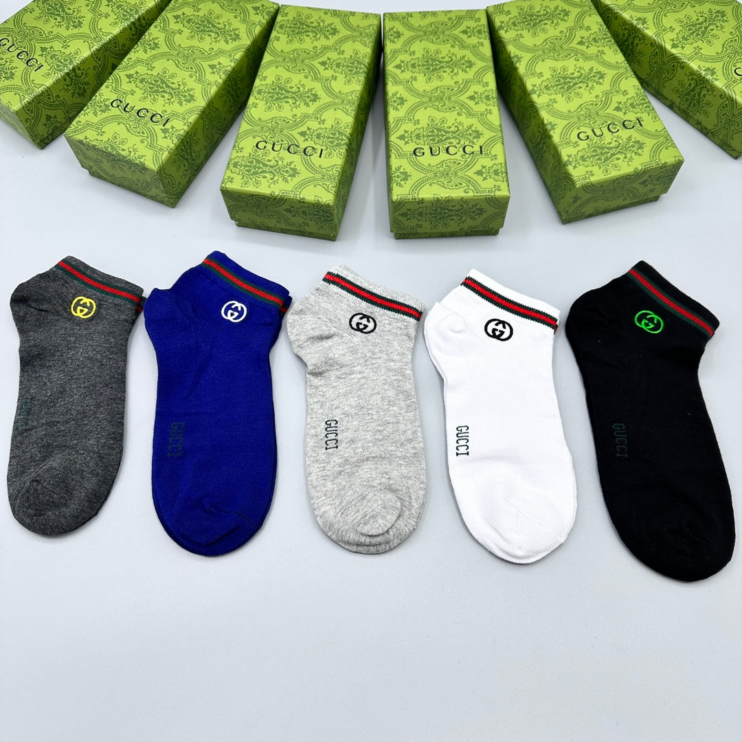 Gucci Navy White Grey Red Green Cuff Ankle Socks, image 1