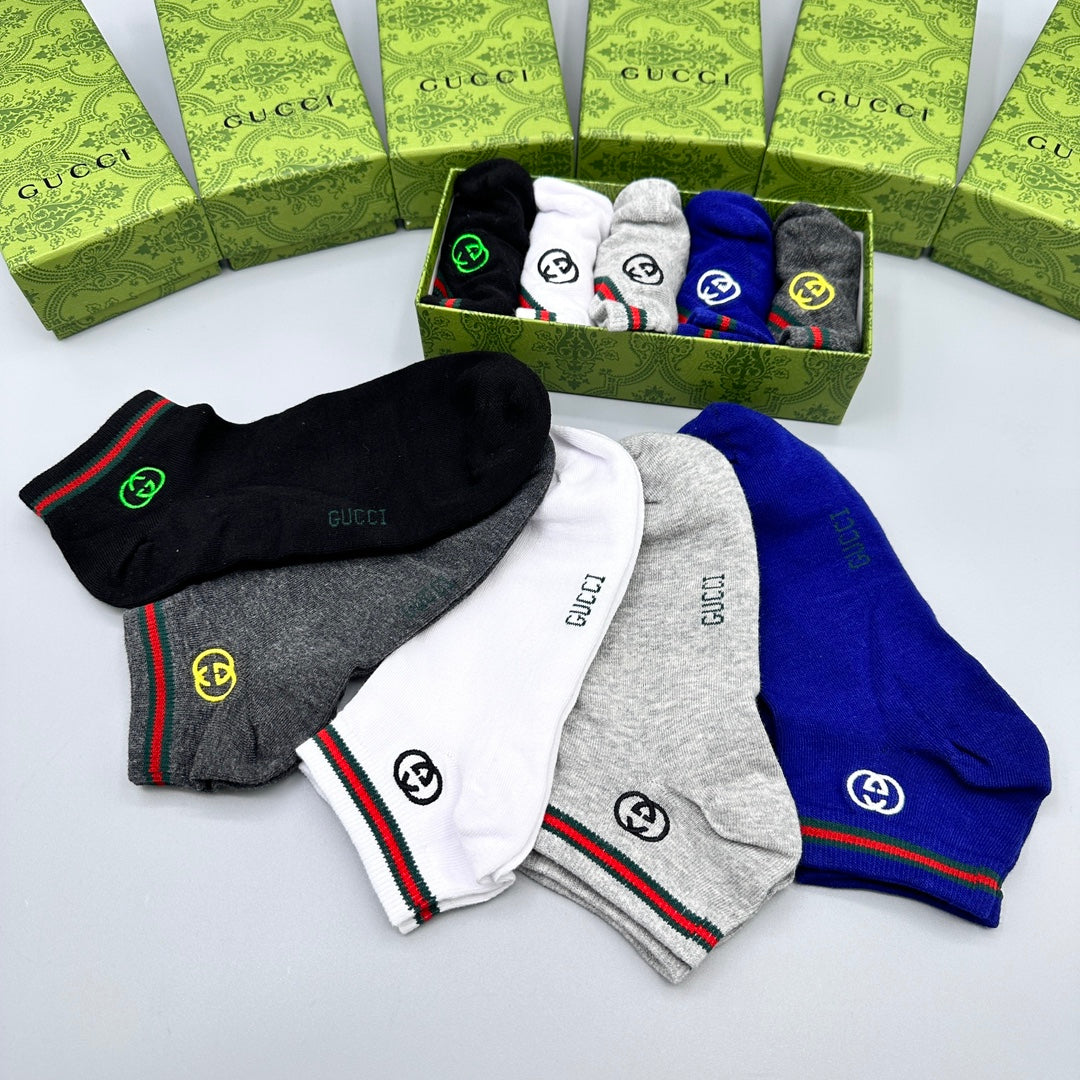 Gucci Navy White Grey Red Green Cuff Ankle Socks, image 9