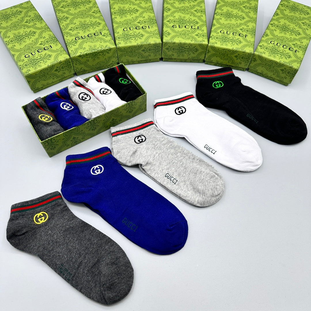 Gucci Navy White Grey Red Green Cuff Ankle Socks, image 2