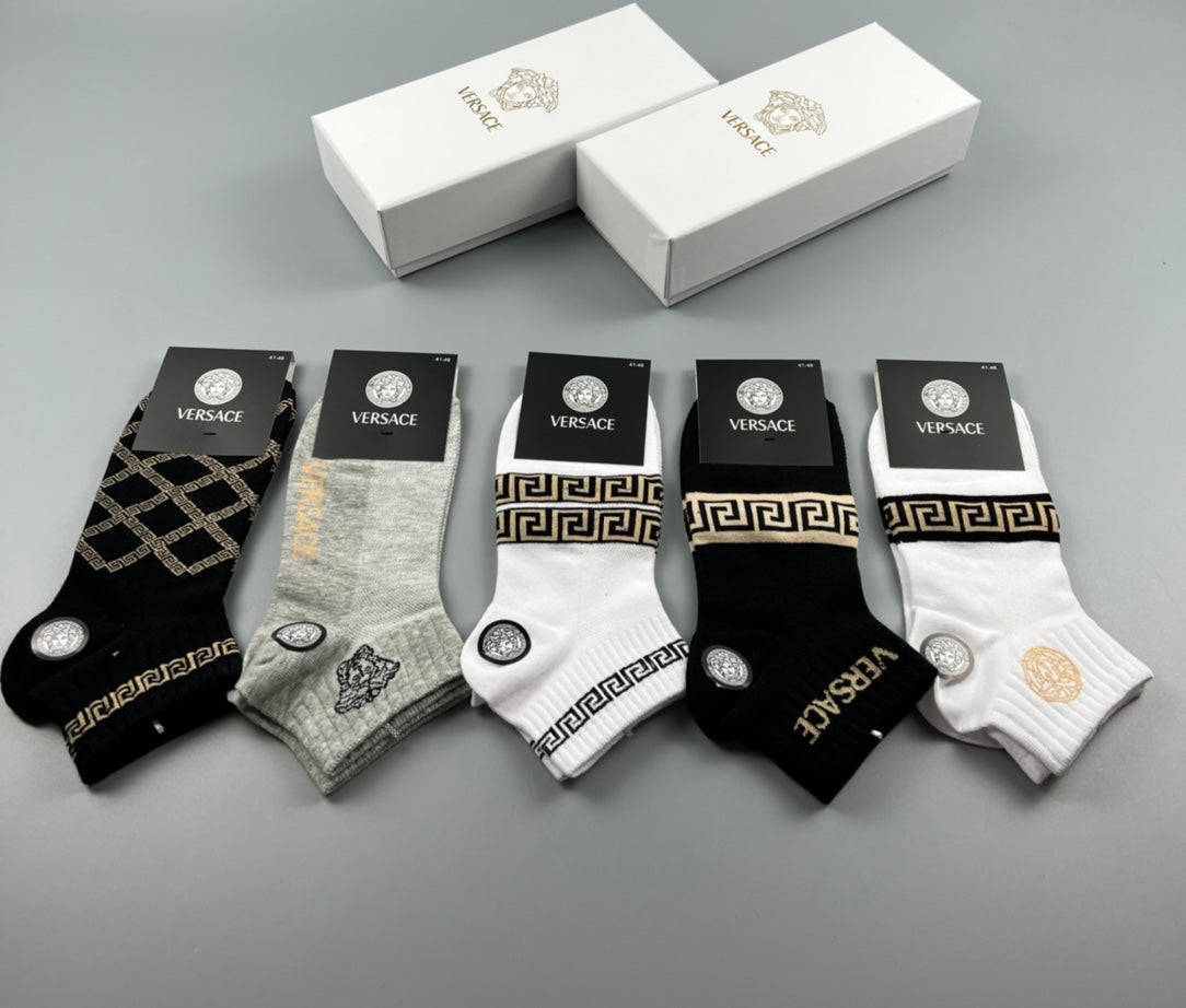 Versace Neutral Geometric Medallion Mix Crew Socks, image 1