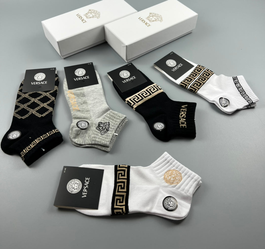 Versace Neutral Geometric Medallion Mix Crew Socks, image 5