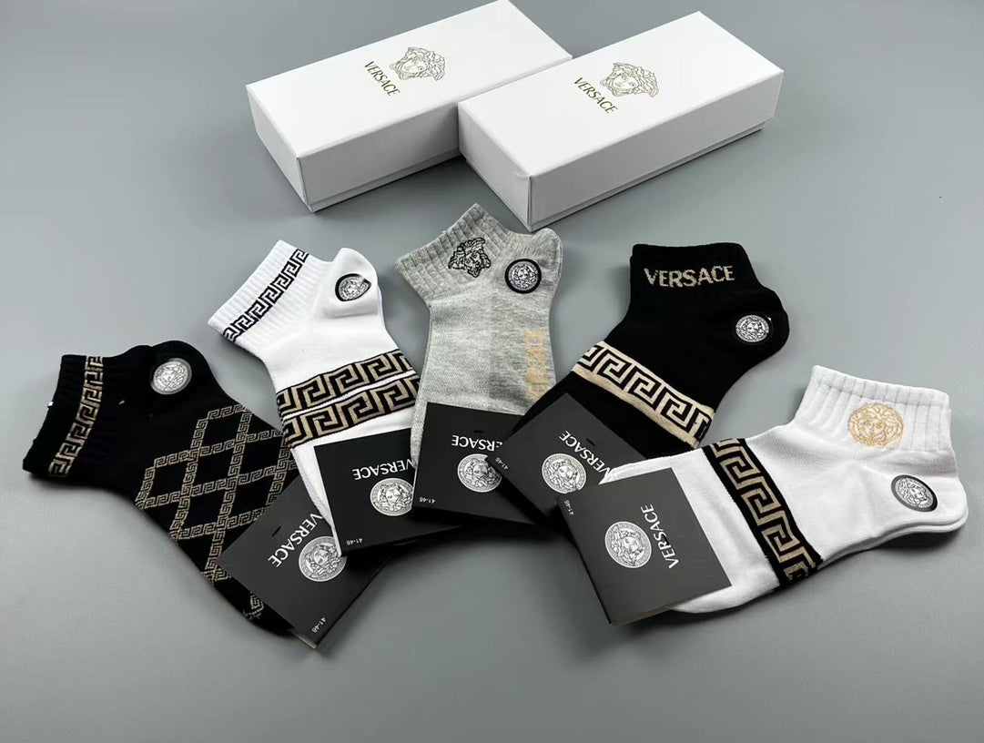 Versace Neutral Geometric Medallion Mix Crew Socks, image 16