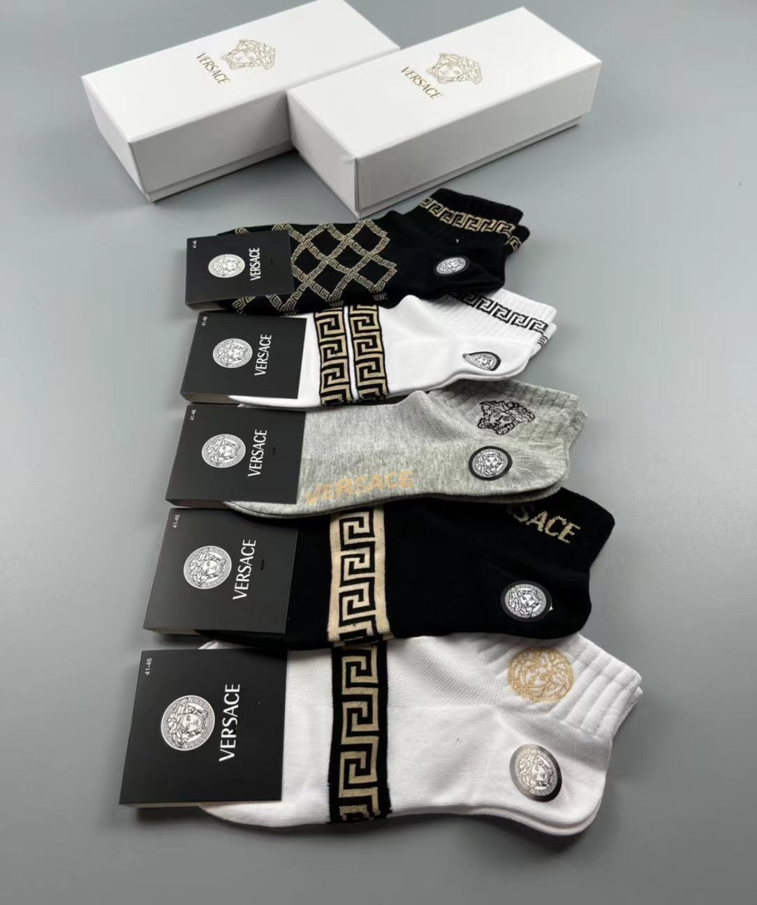 Versace Neutral Geometric Medallion Mix Crew Socks, image 17