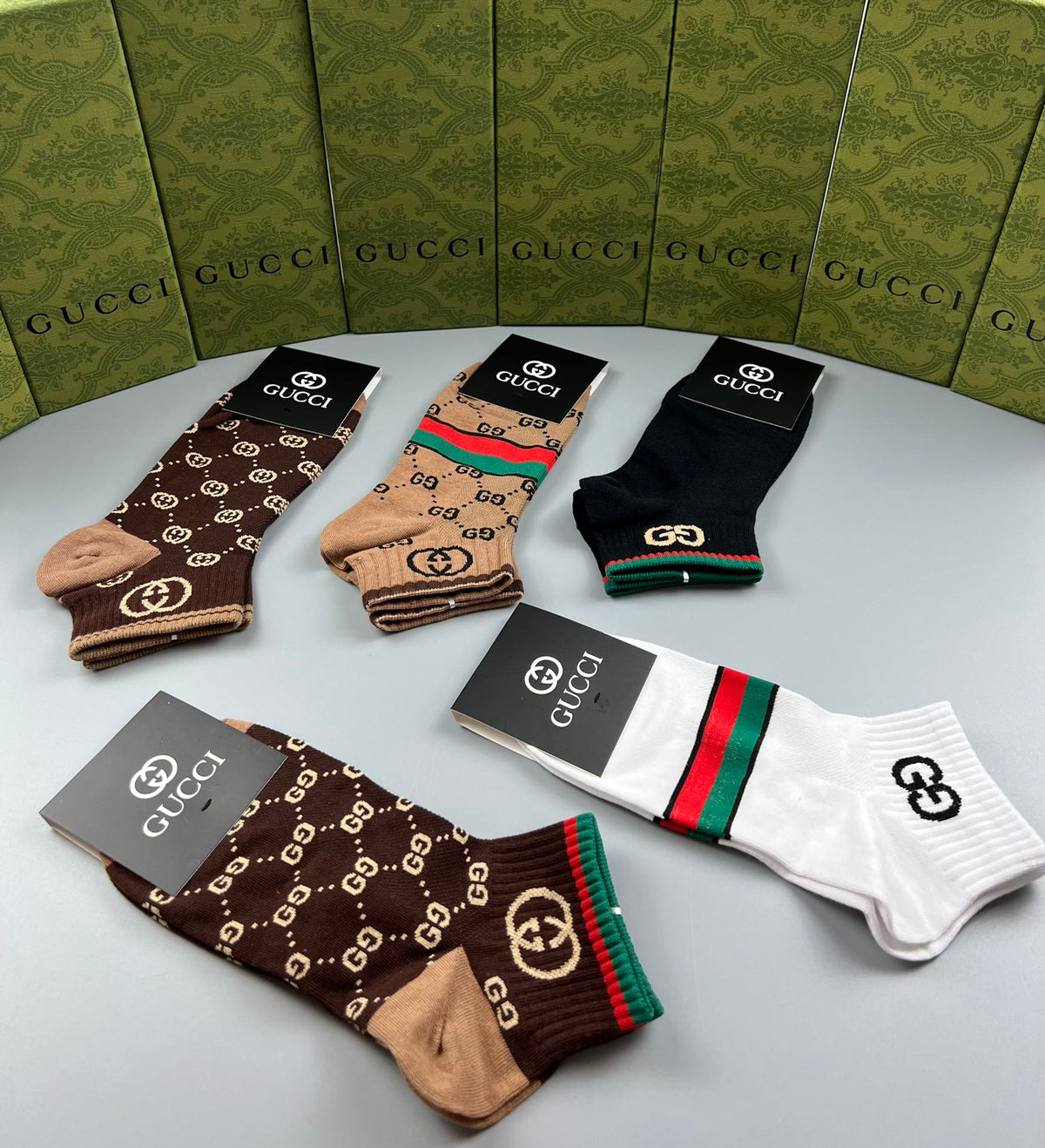 Gucci Brown Checkerboard Stripe Mix Crew Socks, image 4