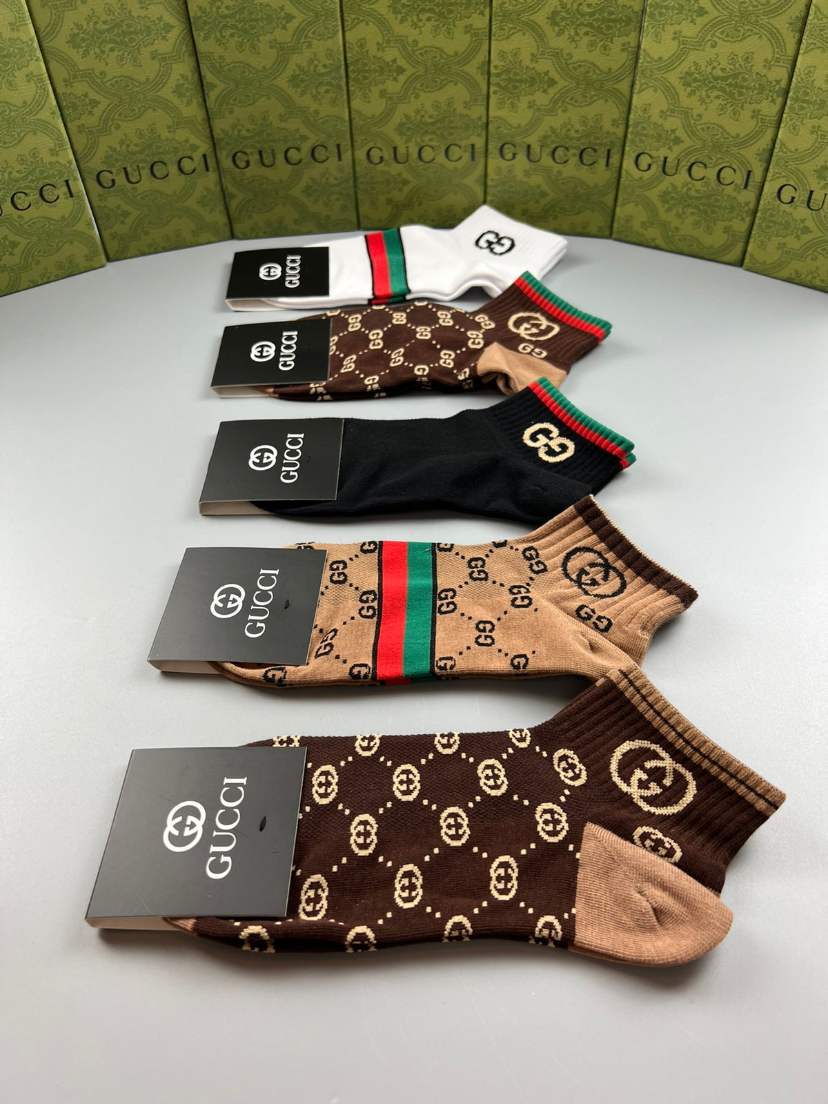 Gucci Brown Checkerboard Stripe Mix Crew Socks, image 9