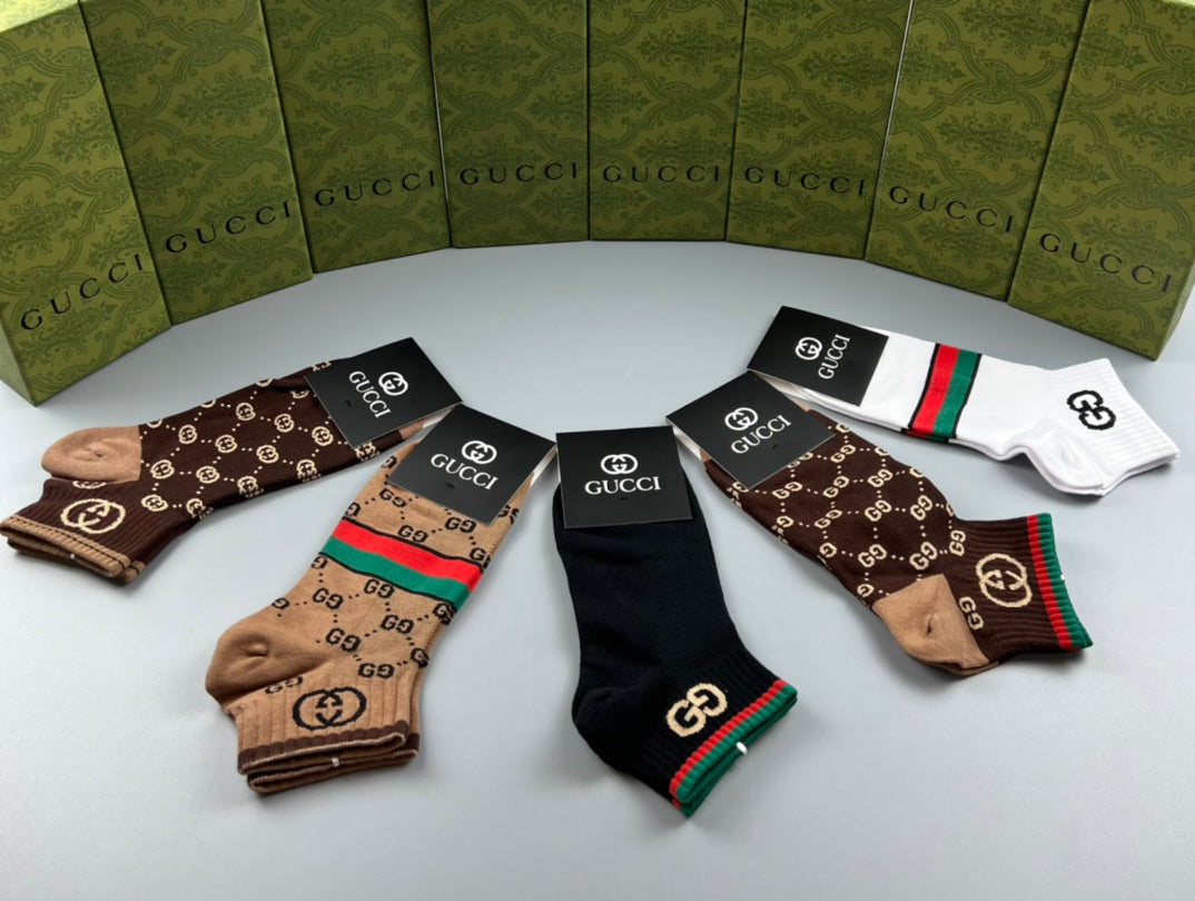 Gucci Brown Checkerboard Stripe Mix Crew Socks, image 2