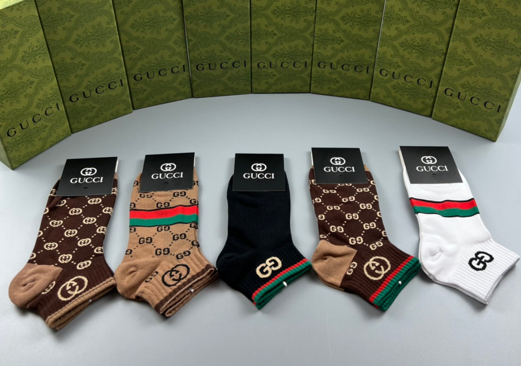 Gucci Brown Checkerboard Stripe Mix Crew Socks, image 1