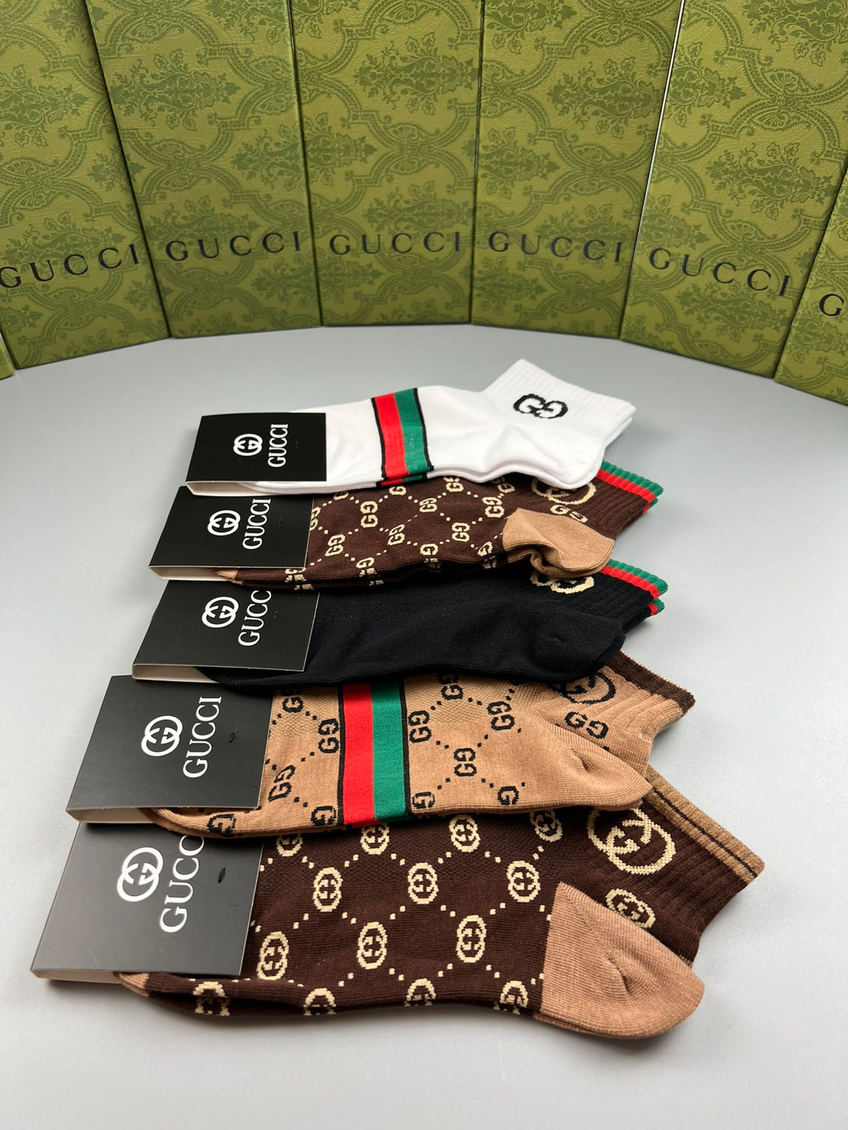 Gucci Brown Checkerboard Stripe Mix Crew Socks, image 8
