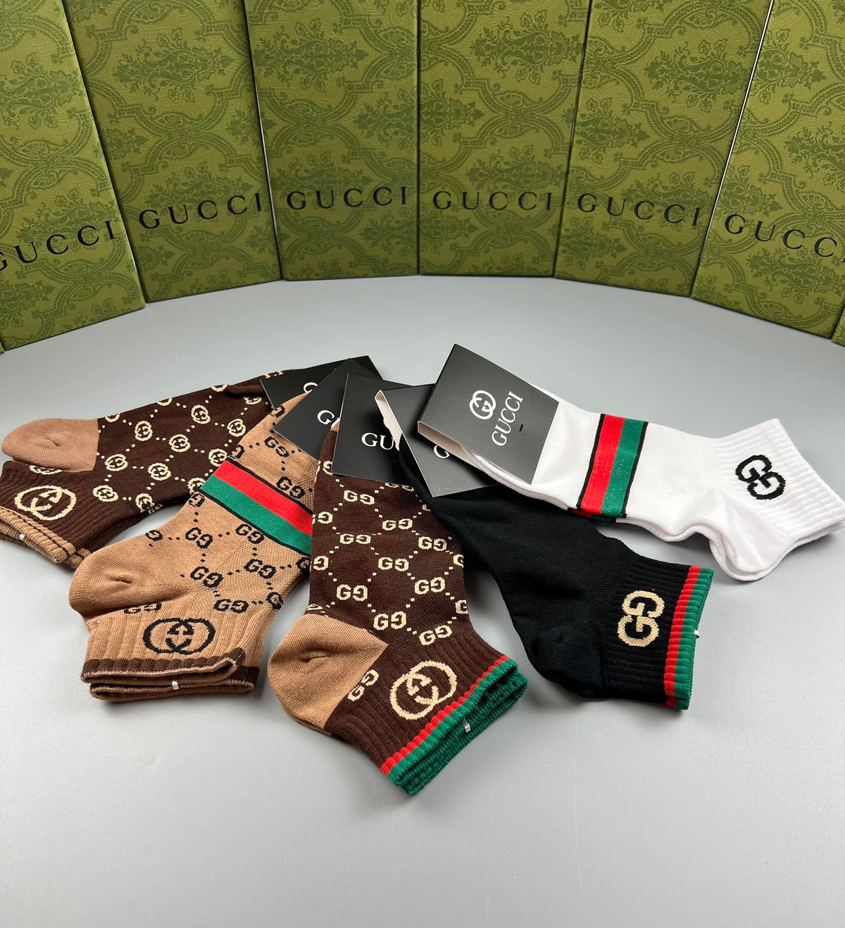 Gucci Brown Checkerboard Stripe Mix Crew Socks, image 7