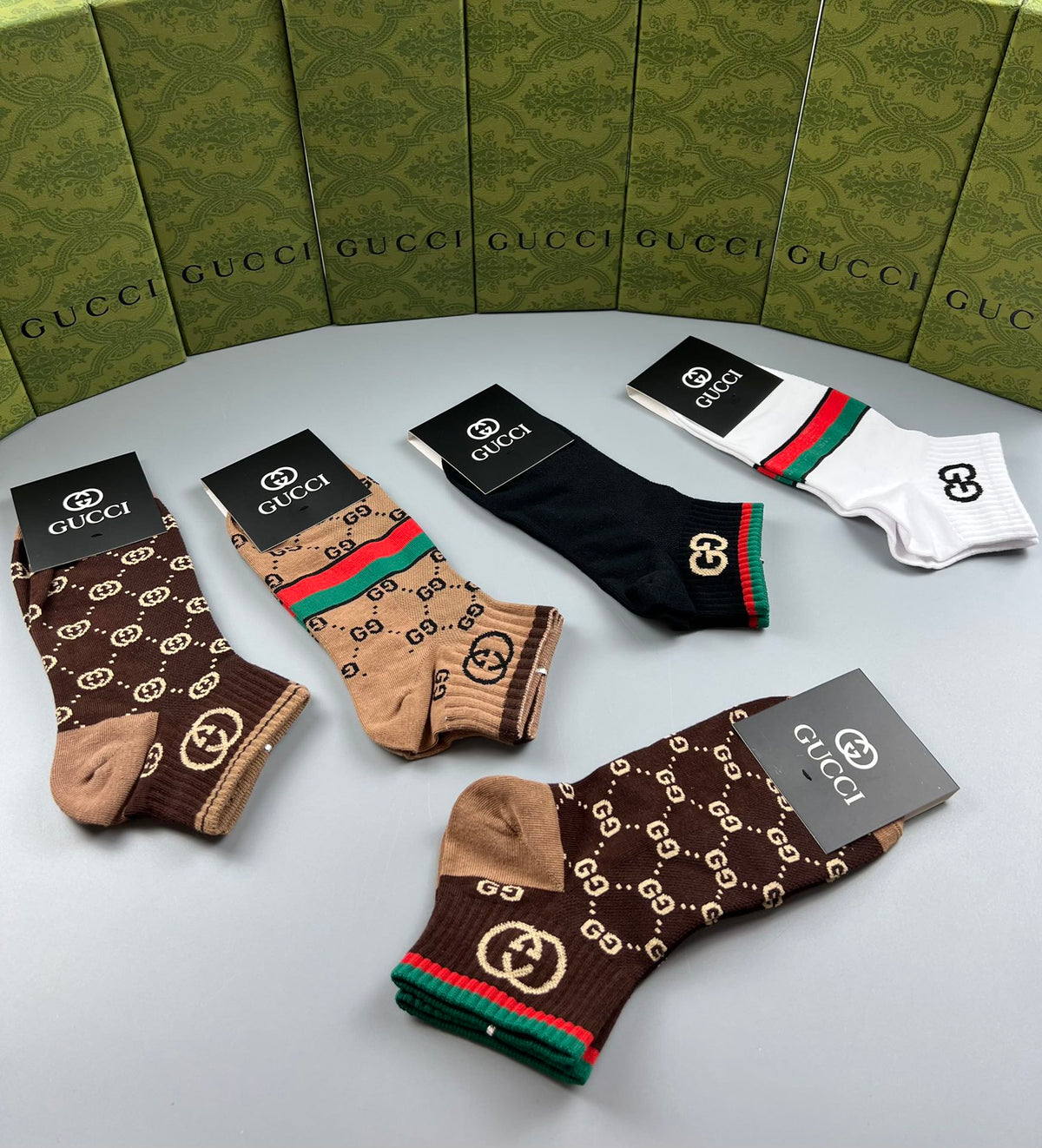 Gucci Brown Checkerboard Stripe Mix Crew Socks, image 5