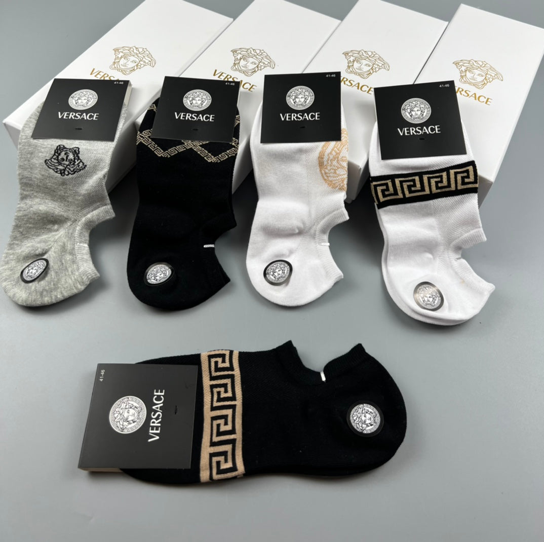 Versace Black White Grey Small Face Motif Ankle Socks, image 5