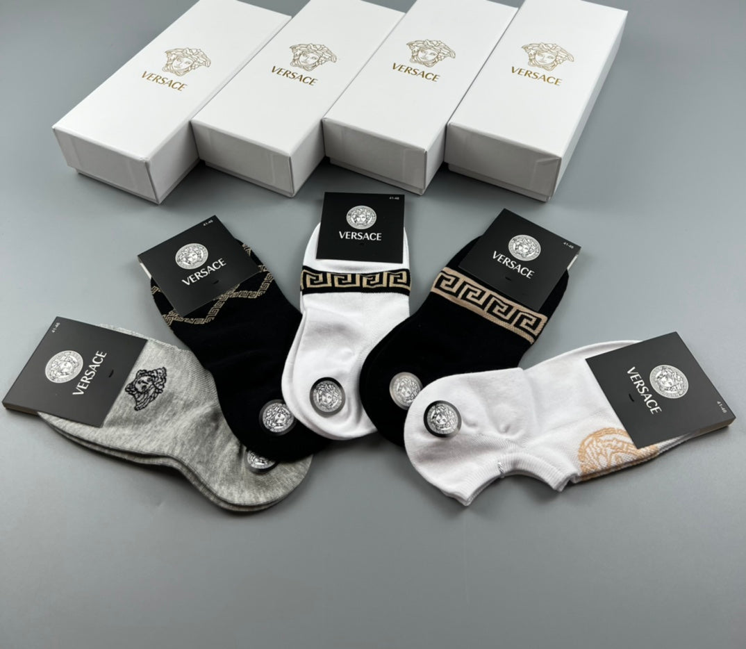 Versace Black White Grey Small Face Motif Ankle Socks, image 7