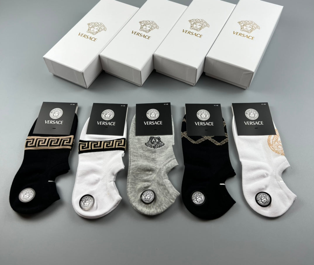 Versace Black White Grey Small Face Motif Ankle Socks, image 1