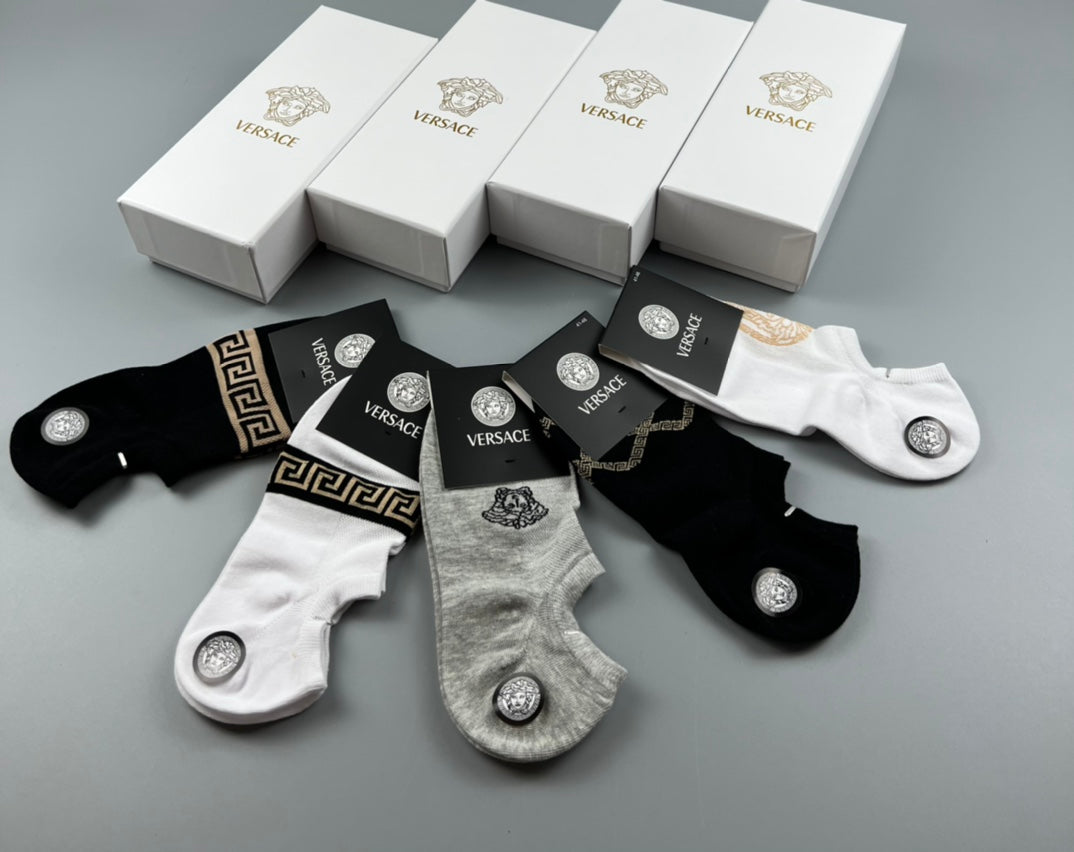 Versace Black White Grey Small Face Motif Ankle Socks, image 2