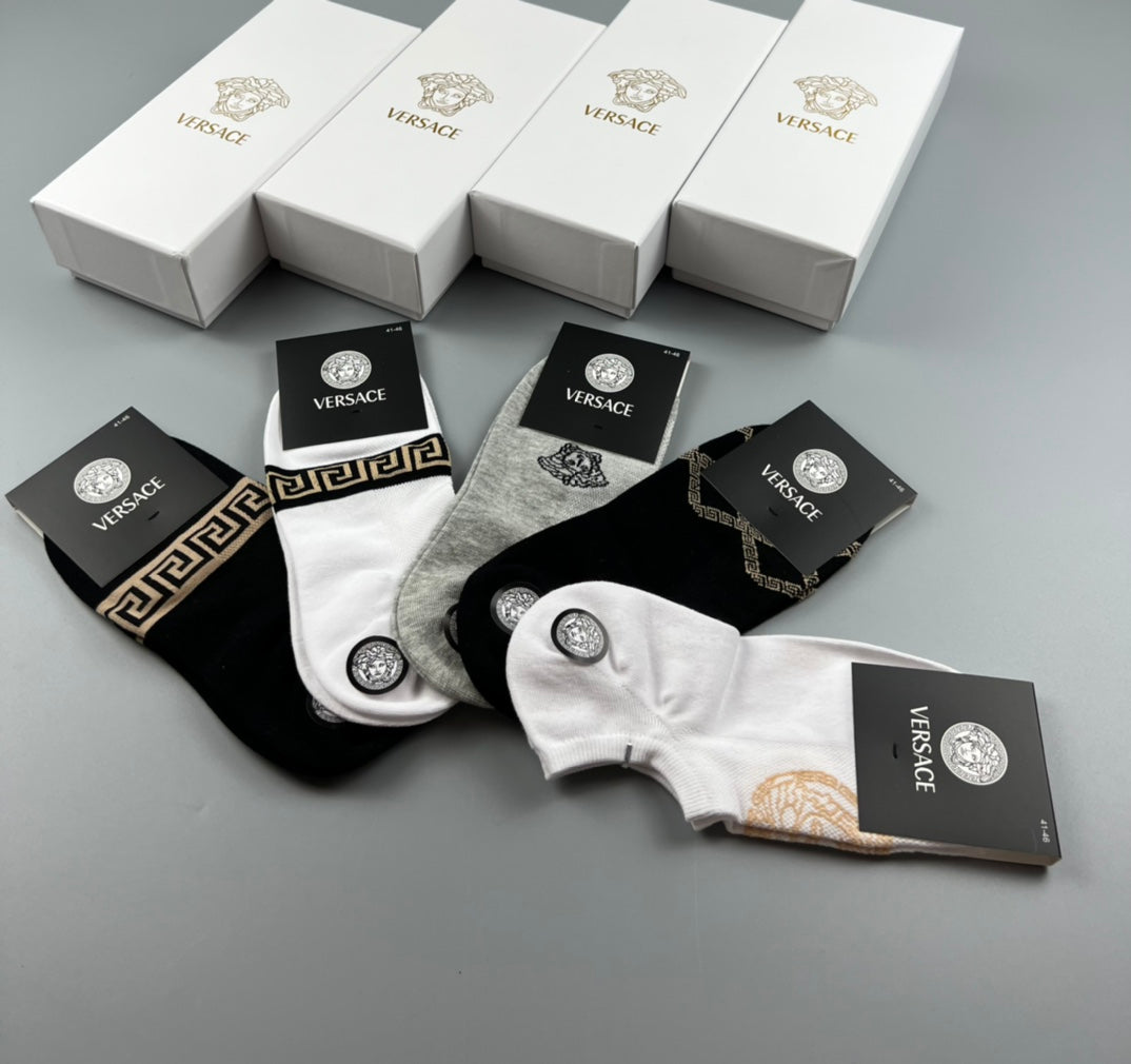Versace Black White Grey Small Face Motif Ankle Socks, image 3