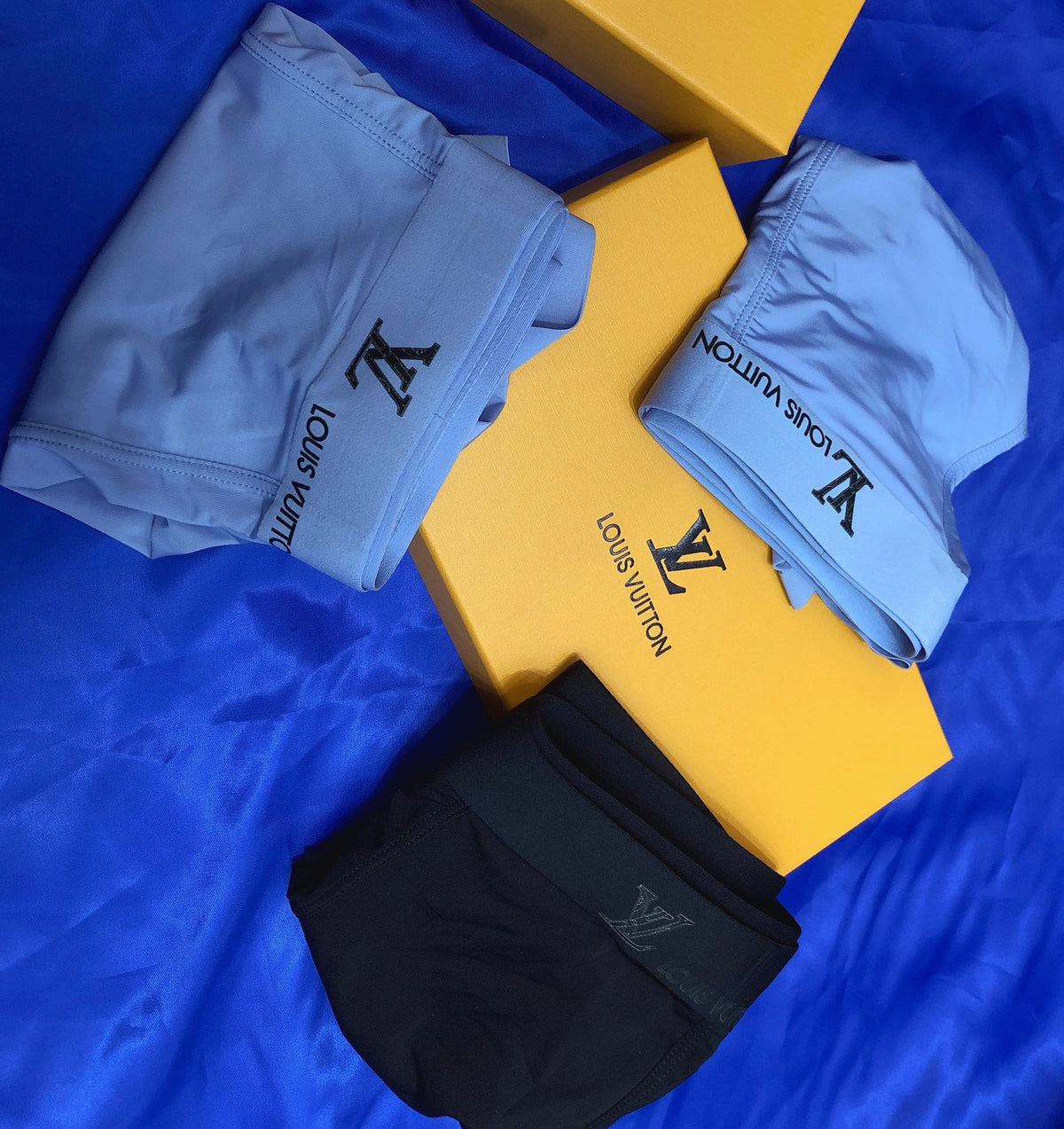 Louis Vuitton Blue Grey Black Small Waist Mark Boxer Briefs, image 8