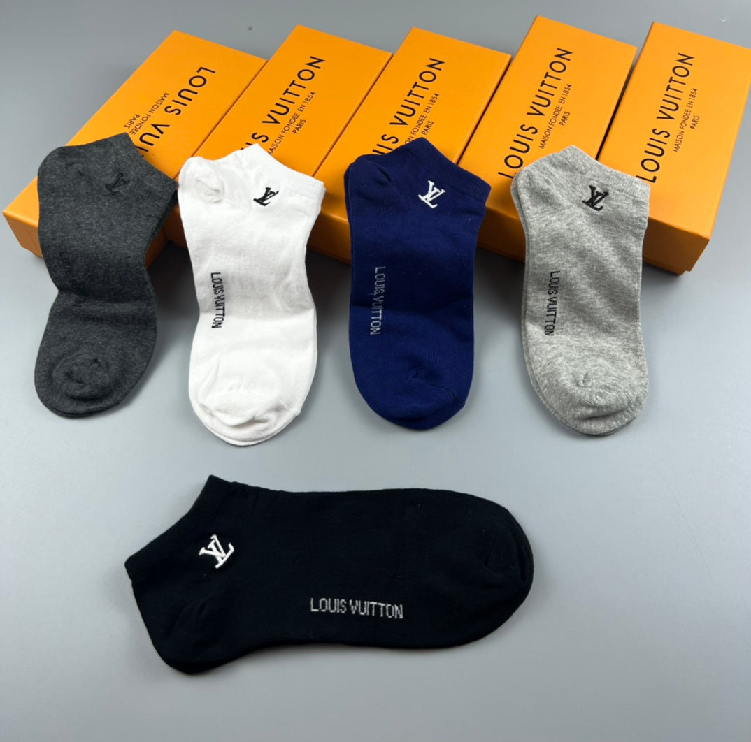 Louis Vuitton Neutral Plain Small Side Letters Crew Socks, image 5