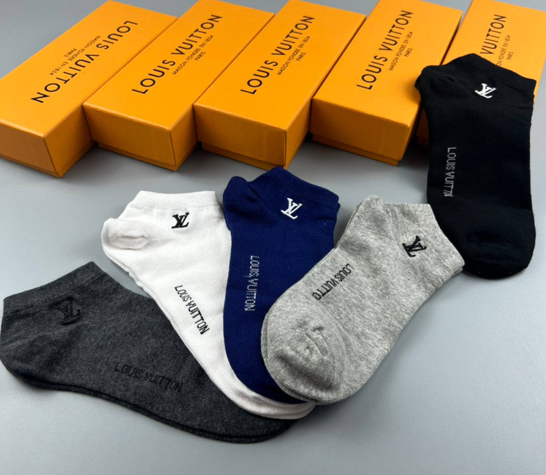 Louis Vuitton Neutral Plain Small Side Letters Crew Socks, image 7