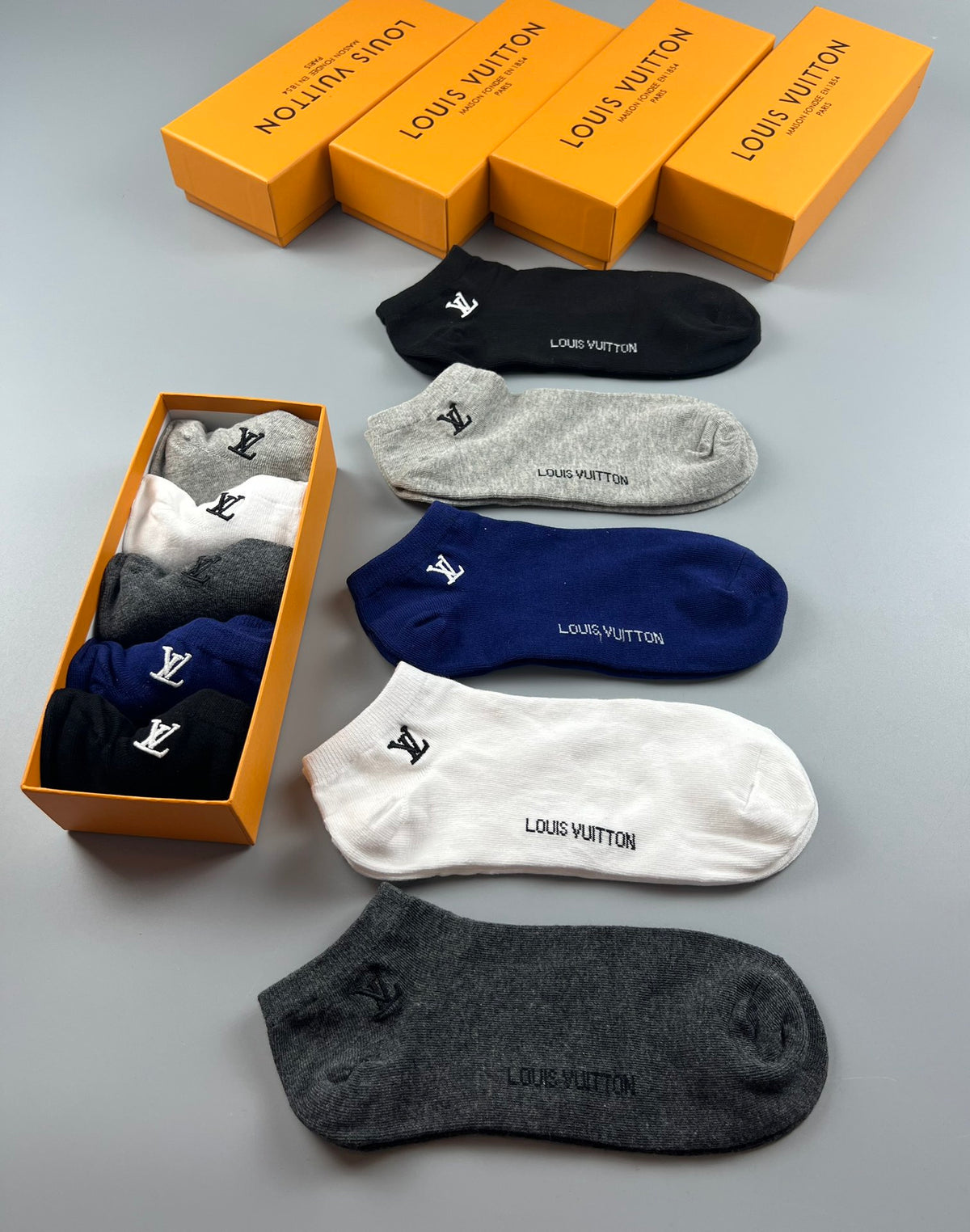 Louis Vuitton Neutral Plain Small Side Letters Crew Socks, image 9