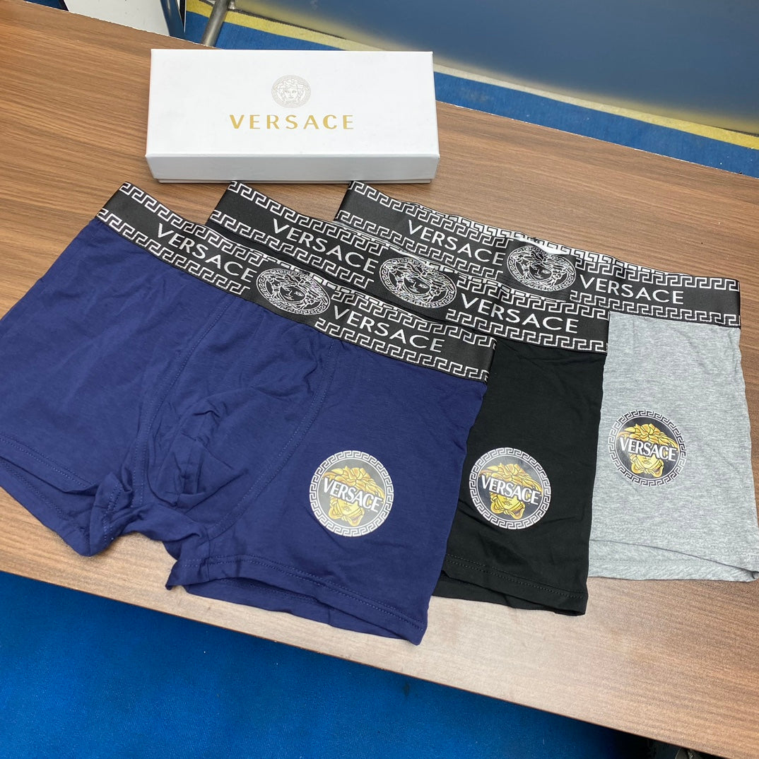 Versace Blue Grey Repeating Pattern Waist Boxer Briefs, image 1