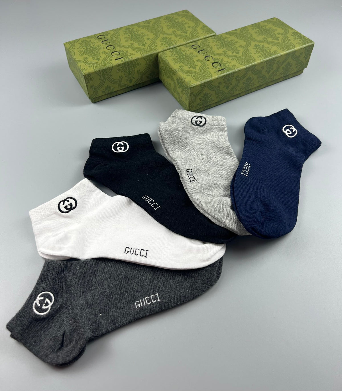 Gucci Navy Grey White Small Ankle Mark Ankle Socks, image 7