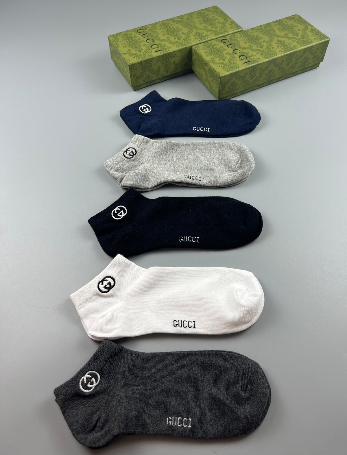 Gucci Navy Grey White Small Ankle Mark Ankle Socks, image 9