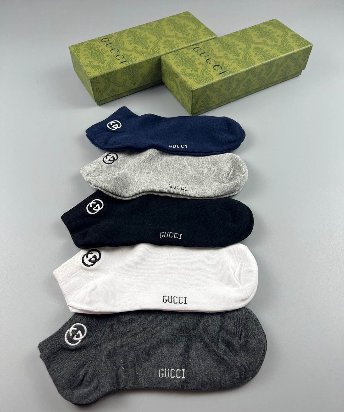 Gucci Navy Grey White Small Ankle Mark Ankle Socks, image 8
