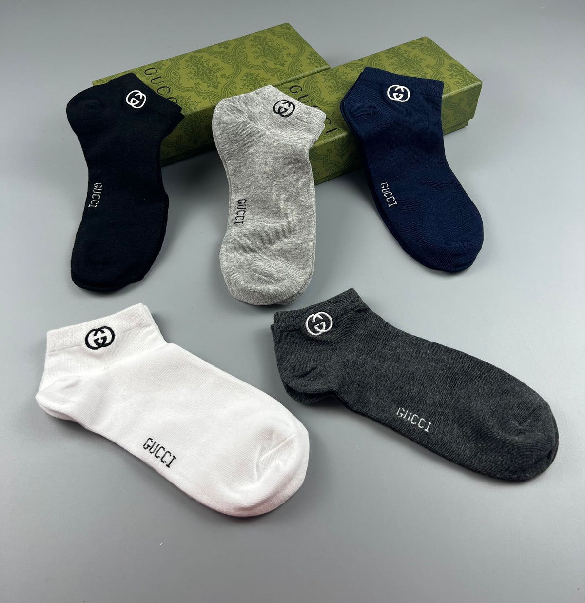 Gucci Navy Grey White Small Ankle Mark Ankle Socks, image 4