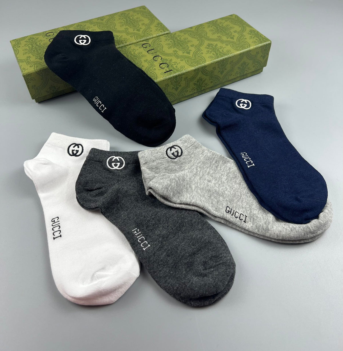 Gucci Navy Grey White Small Ankle Mark Ankle Socks, image 5