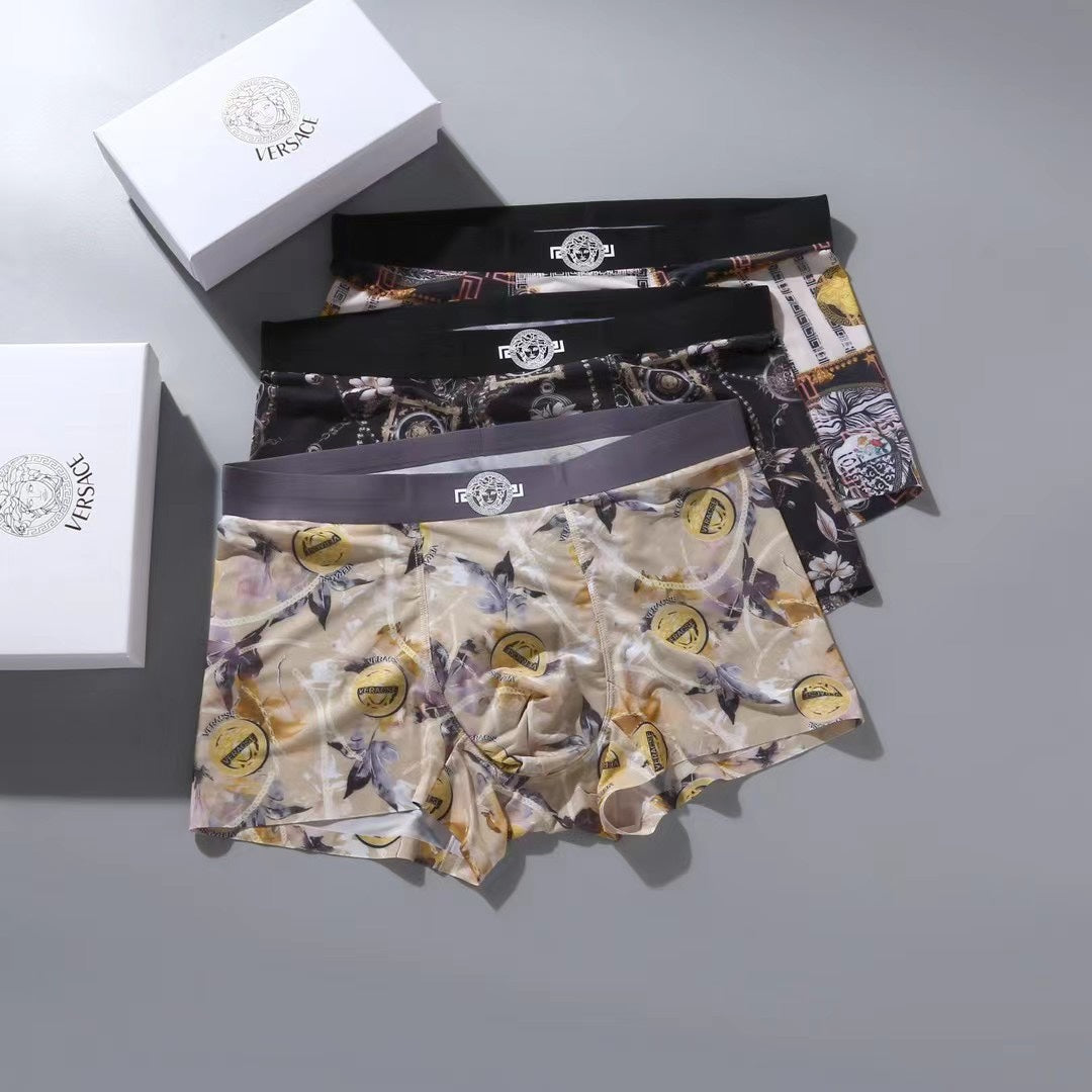 Versace Grey Gold Ornamental Print Boxer Briefs, image 1