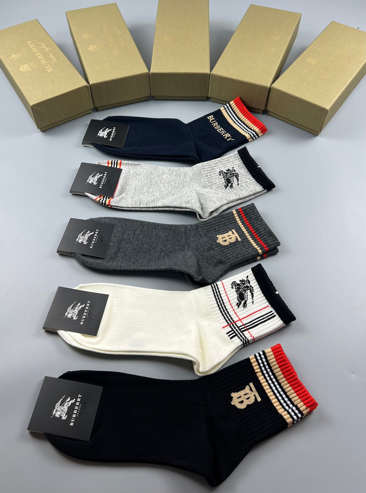 Burberry Neutral Mixed Stripe Motifs Ankle Socks, image 9