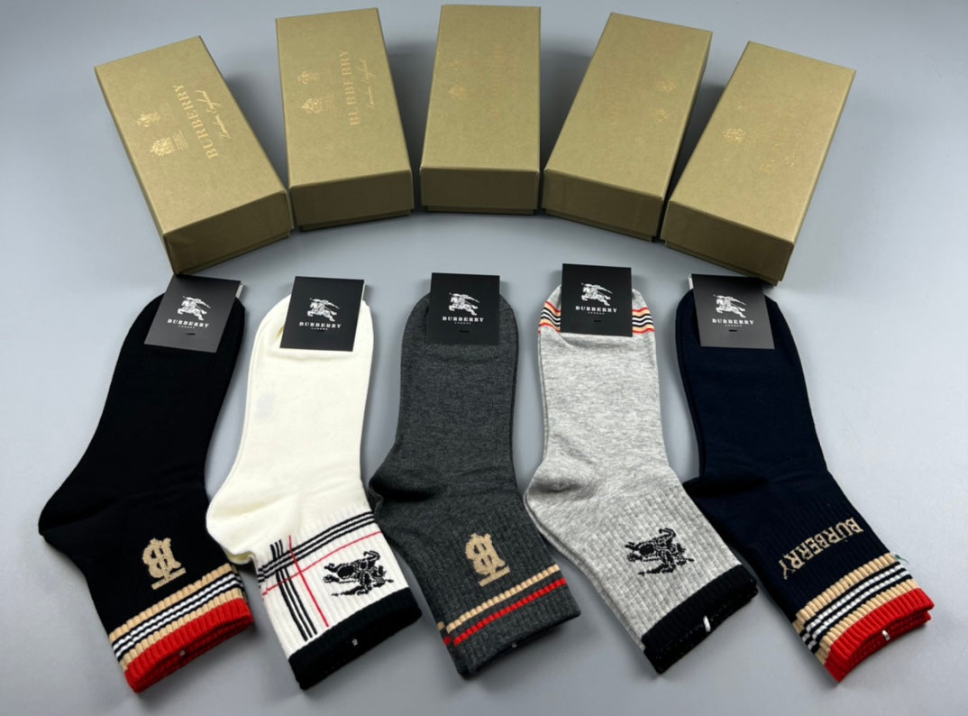 Burberry Neutral Mixed Stripe Motifs Ankle Socks, image 2