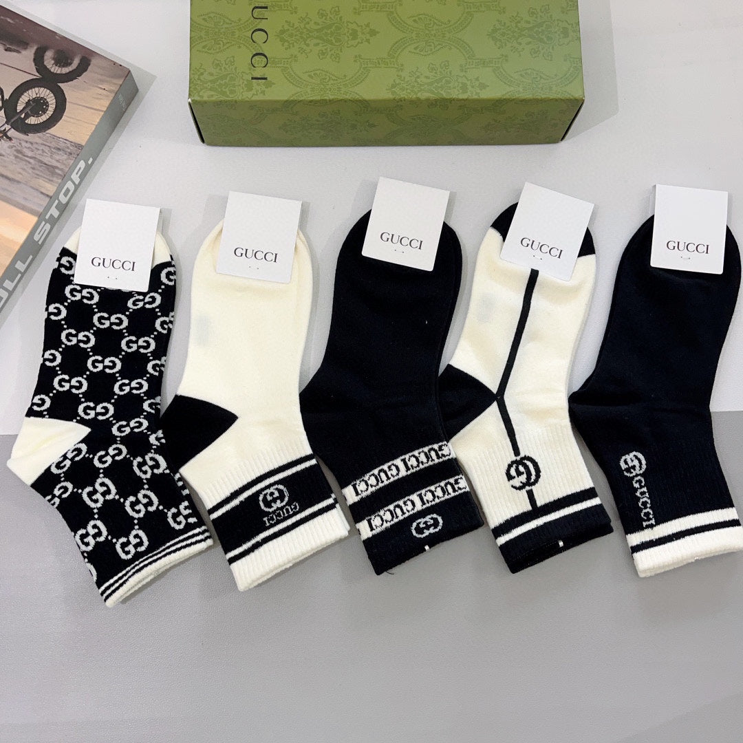 Gucci Black Cream Monogram Blocks Crew Socks, image 4