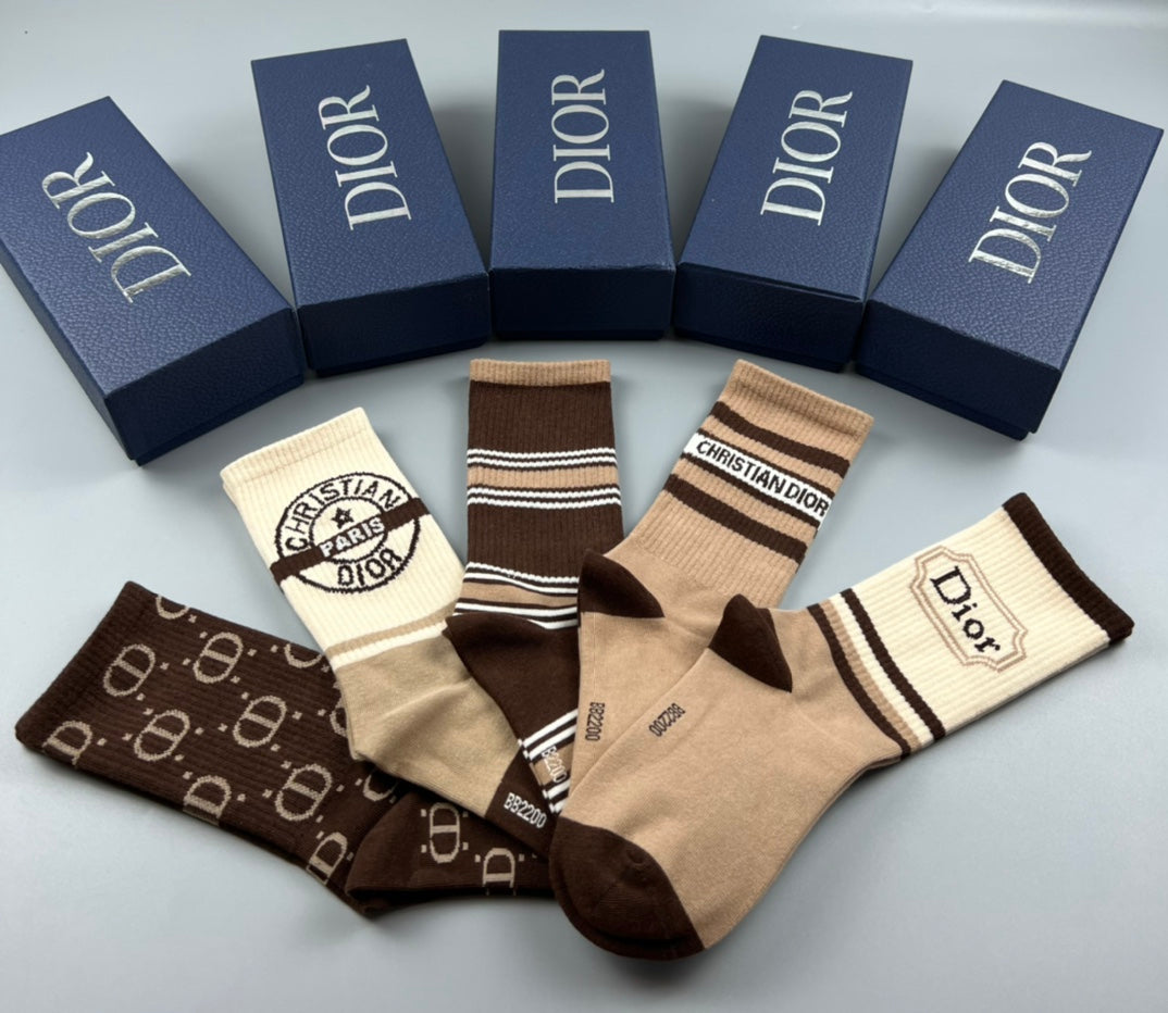 Dior Brown Cream Broad Stripes Crew Socks, image 8