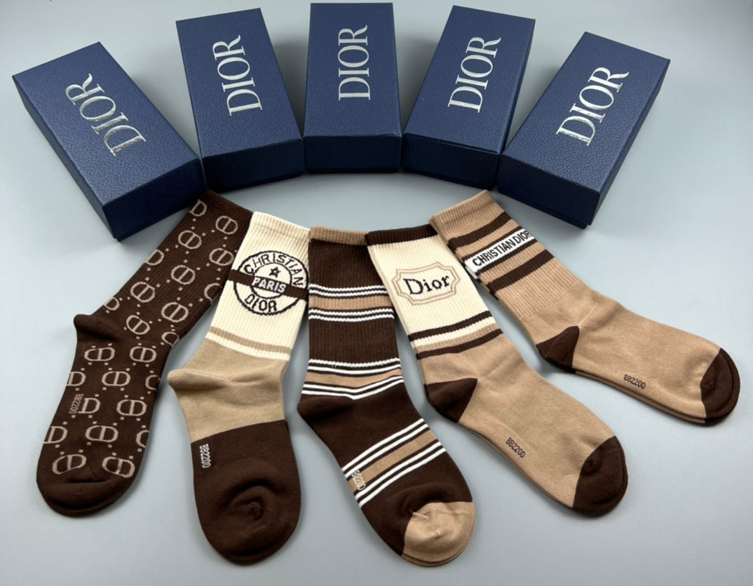 Dior Brown Cream Broad Stripes Crew Socks, image 4