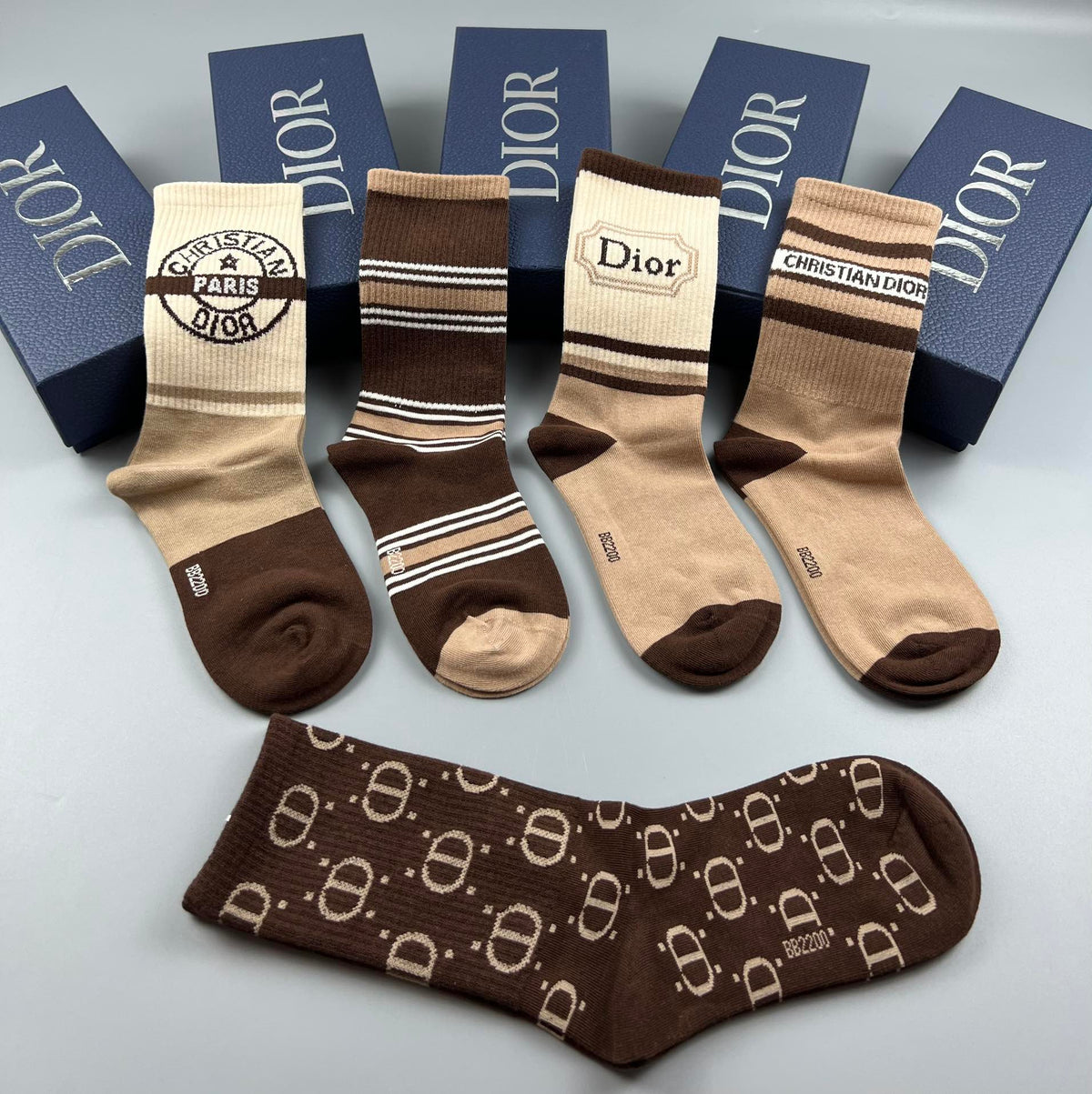 Dior Brown Cream Broad Stripes Crew Socks, image 6