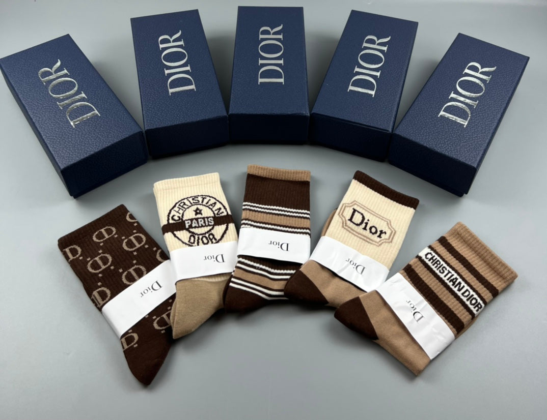 Dior Brown Cream Broad Stripes Crew Socks, image 2
