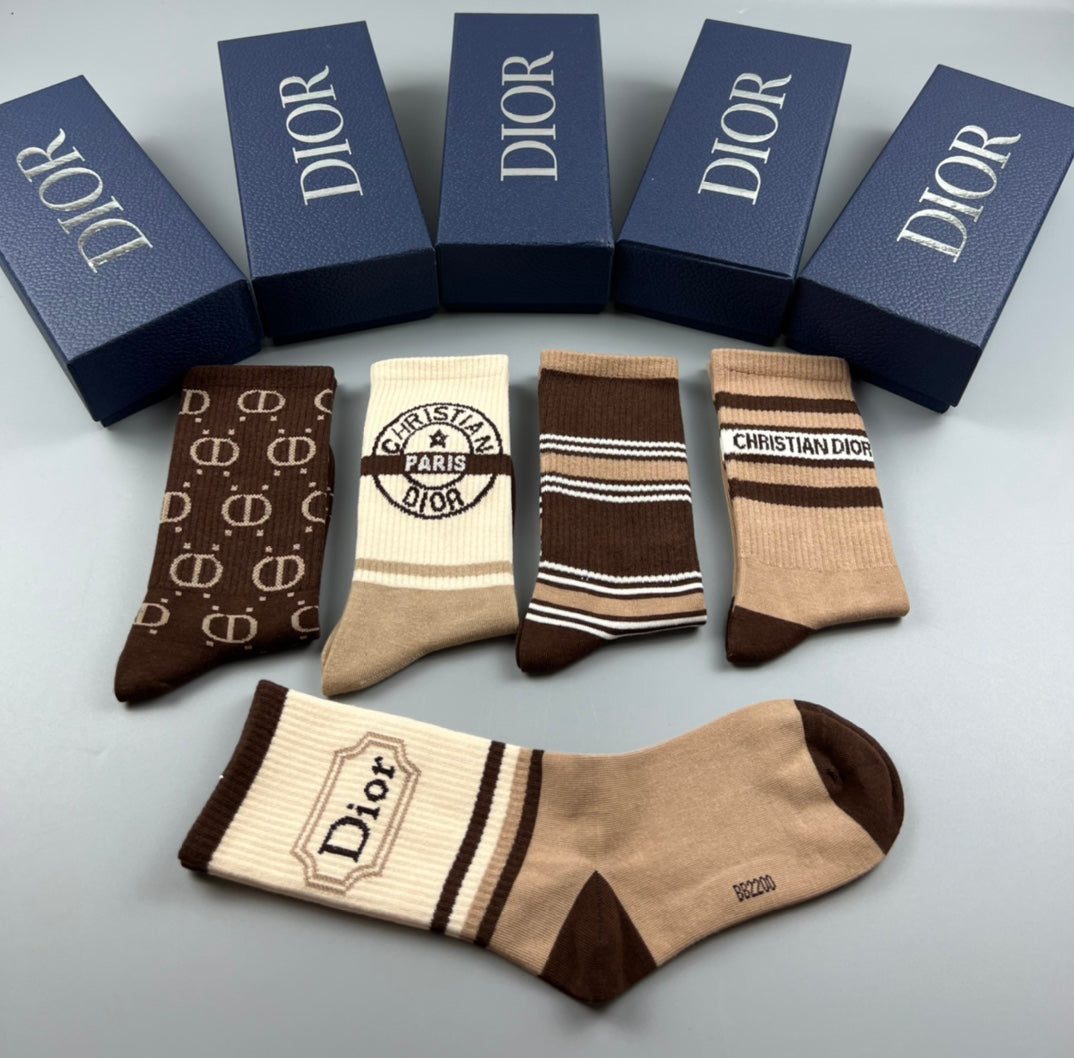 Dior Brown Cream Broad Stripes Crew Socks, image 7