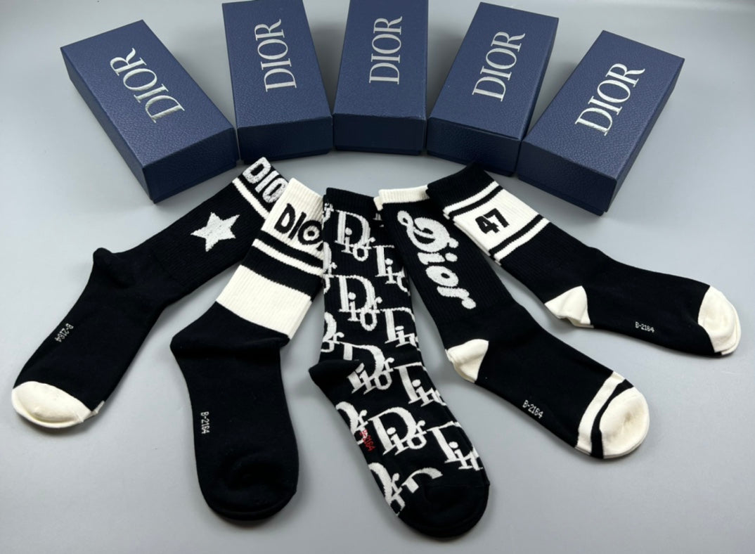 Dior Black Cream Bold Number Graphics Crew Socks, image 4
