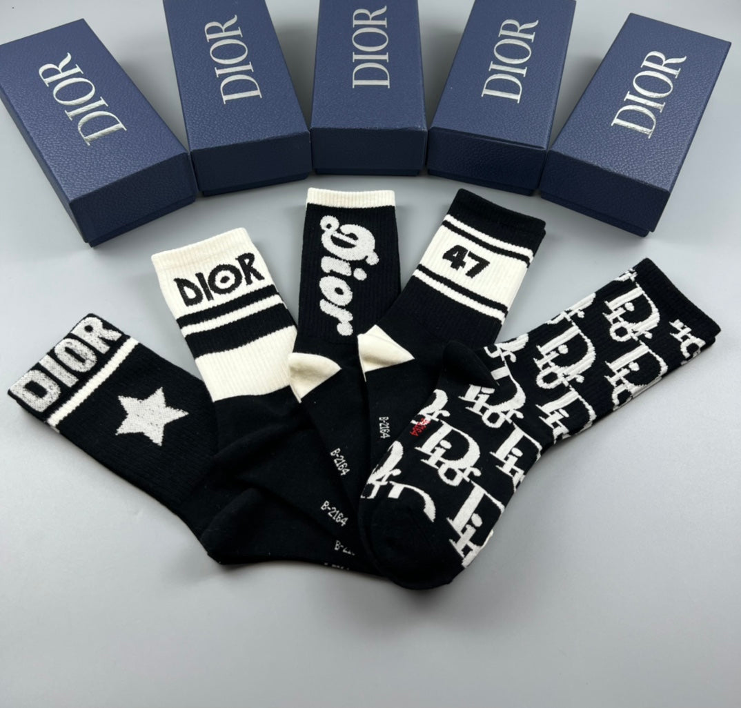 Dior Black Cream Bold Number Graphics Crew Socks, image 8