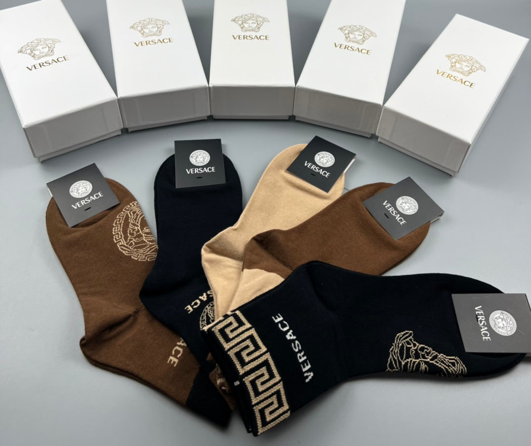 Versace Earthy Gold Key Large Medallions Crew Socks, image 5