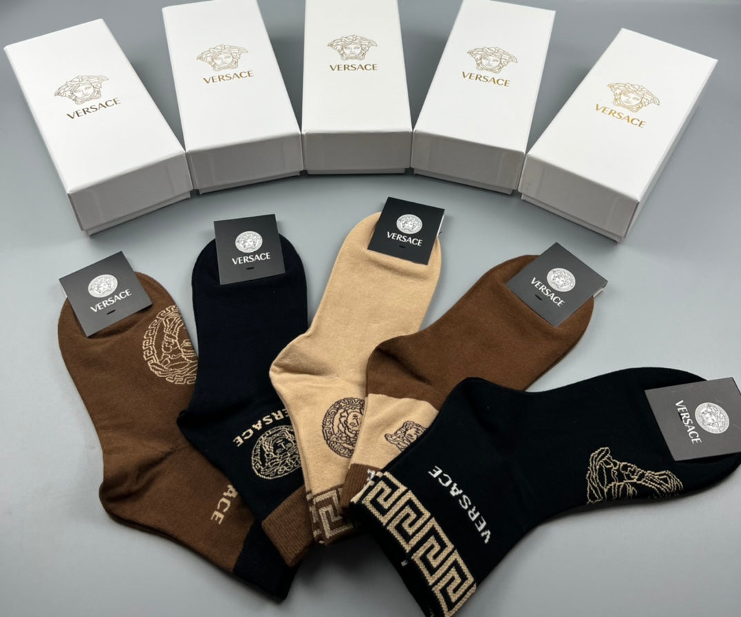 Versace Earthy Gold Key Large Medallions Crew Socks, image 2