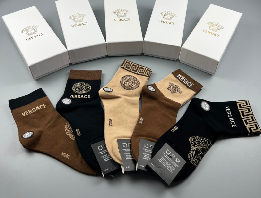 Versace Earthy Gold Key Large Medallions Crew Socks, image 6
