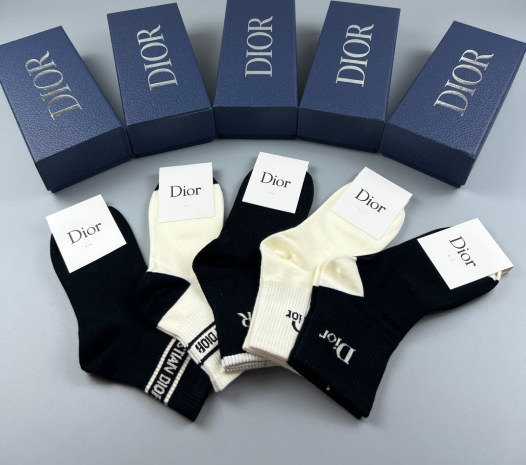 Dior Black Cream Broad Striped Cuffs Crew Socks, image 4