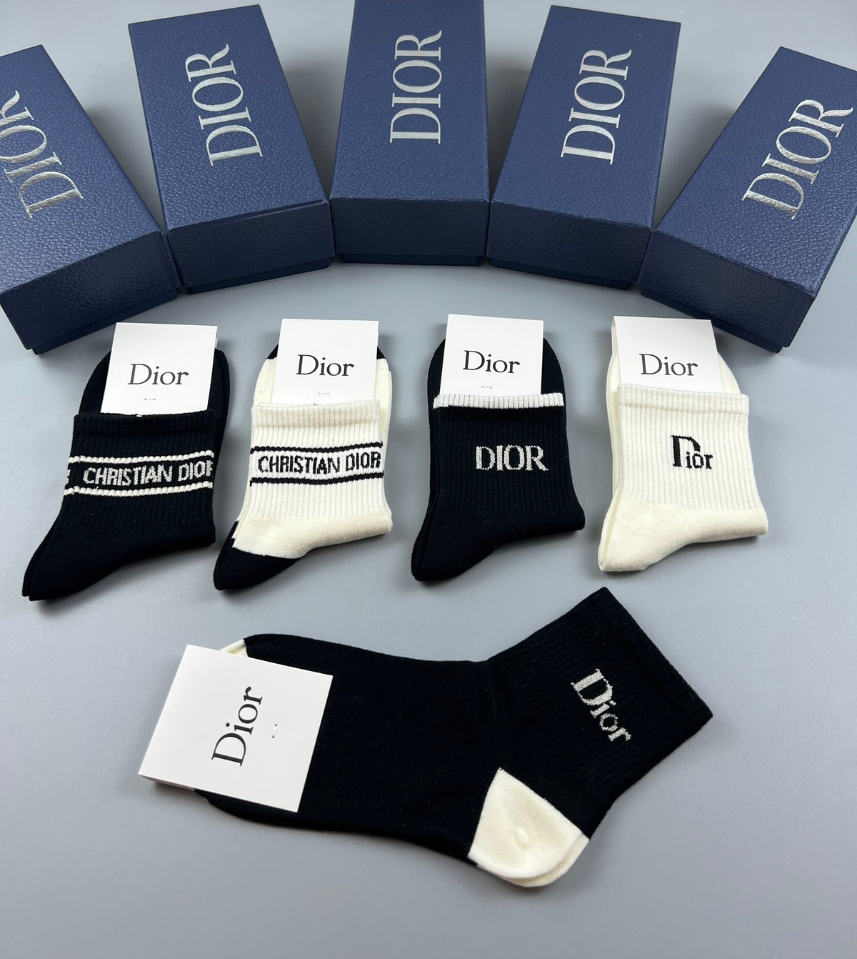 Dior Black Cream Broad Striped Cuffs Crew Socks, image 7