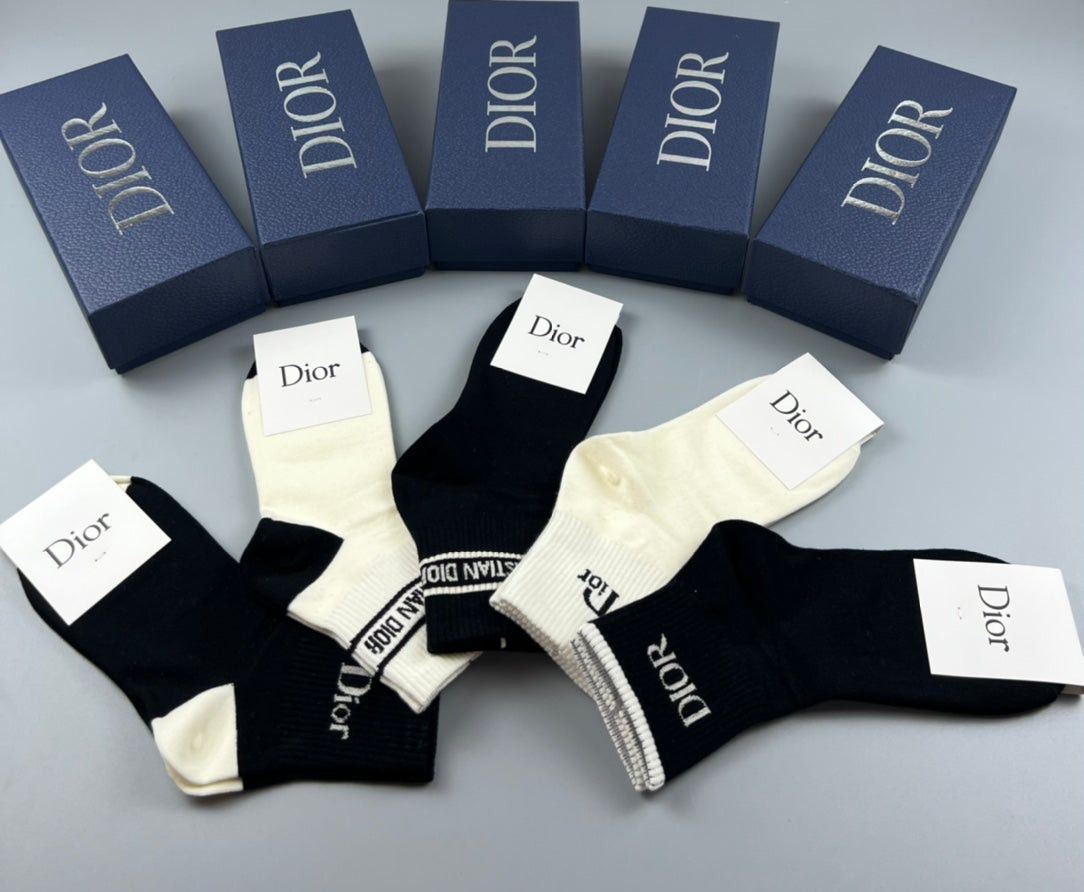 Dior Black Cream Broad Striped Cuffs Crew Socks, image 8