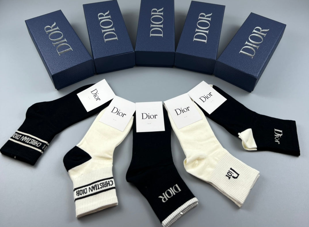 Dior Black Cream Broad Striped Cuffs Crew Socks, image 2