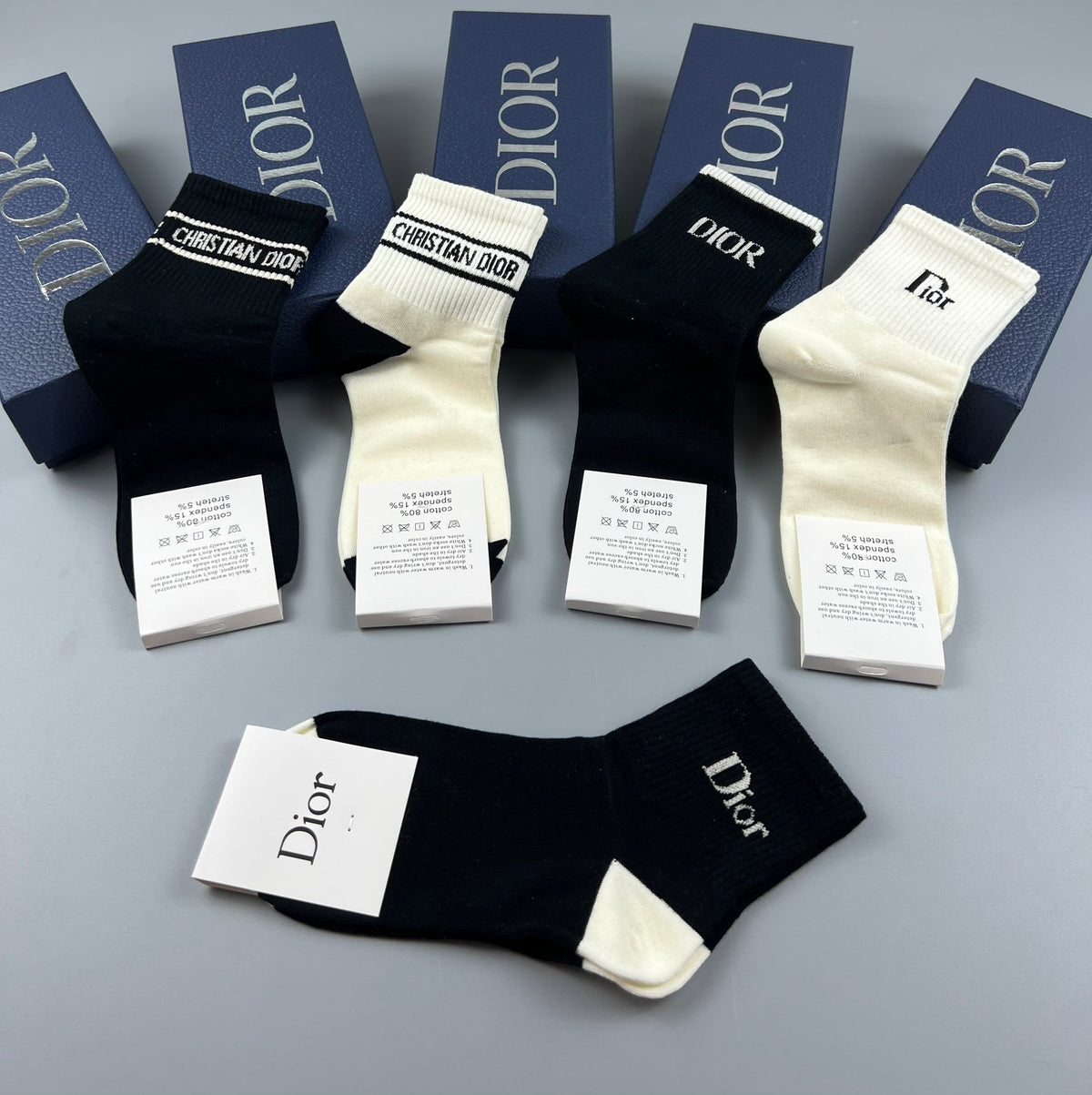 Dior Black Cream Broad Striped Cuffs Crew Socks, image 6
