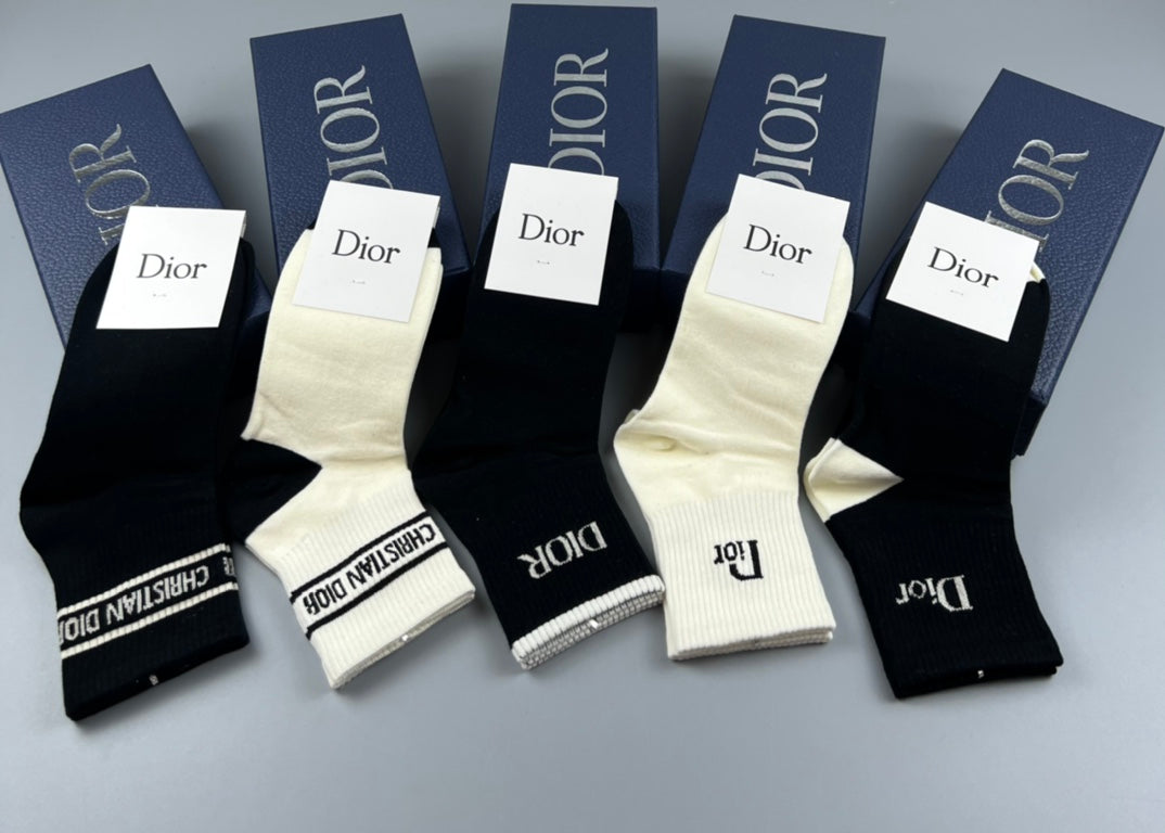 Dior Black Cream Broad Striped Cuffs Crew Socks, image 3